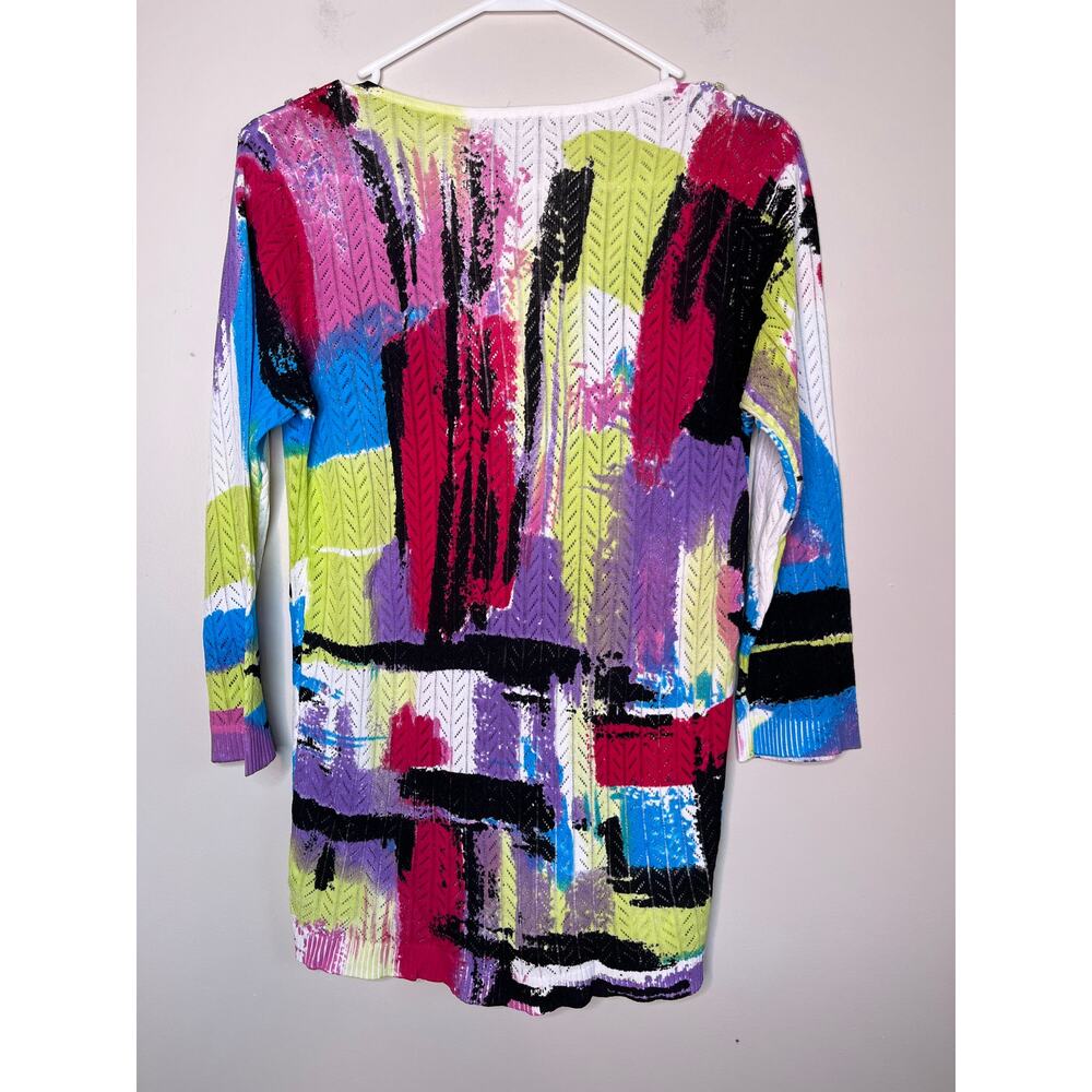NWT Y2K Alberto Makali Color Block Rainbow Art To Wear Beaded Pointelle Top L - Picture 4 of 5